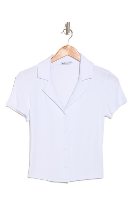 Shop Sweet Romeo Rib Short Sleeve Button-up Shirt In White
