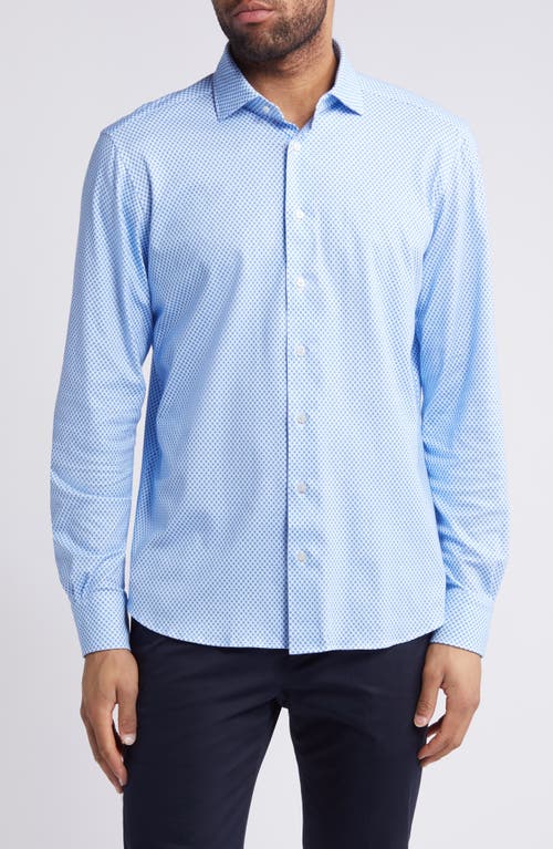 4Flex Slim Fit Floral Knit Button-Up Shirt in Light Pastel Blue