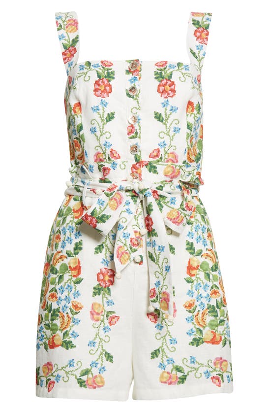 Farm Rio Tropical Romance Tie-belt Romper In Off White | ModeSens