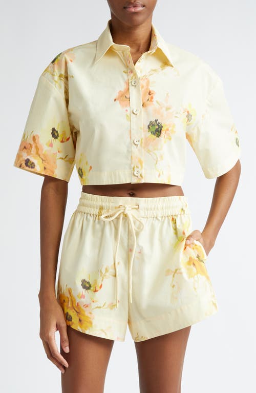 Shop Zimmermann Lightburst Relaxed Crop Shirt In Yellow Floral