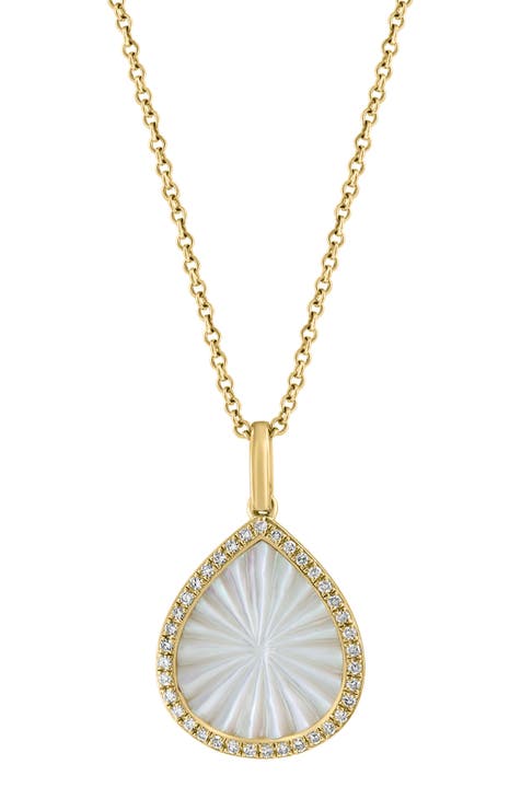 14K Yellow Gold Mother-of-Pearl & Diamond Pendant Necklace - 0.14ct.