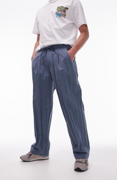 Shop Topman Wide Leg Drawstring Pants In Mid Blue