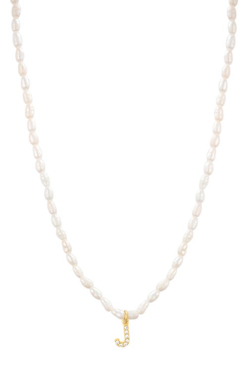 Initial Freshwater Pearl Beaded Necklace in White - J