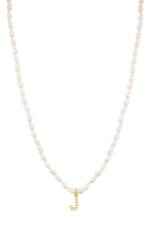 Shop St. Moran Initial Freshwater Pearl Beaded Necklace In White - J