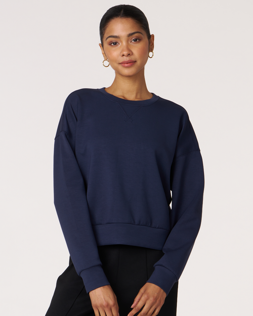 Shop Rebody Active Essential Scuba Crewneck Sweatshirt In Cool Navy