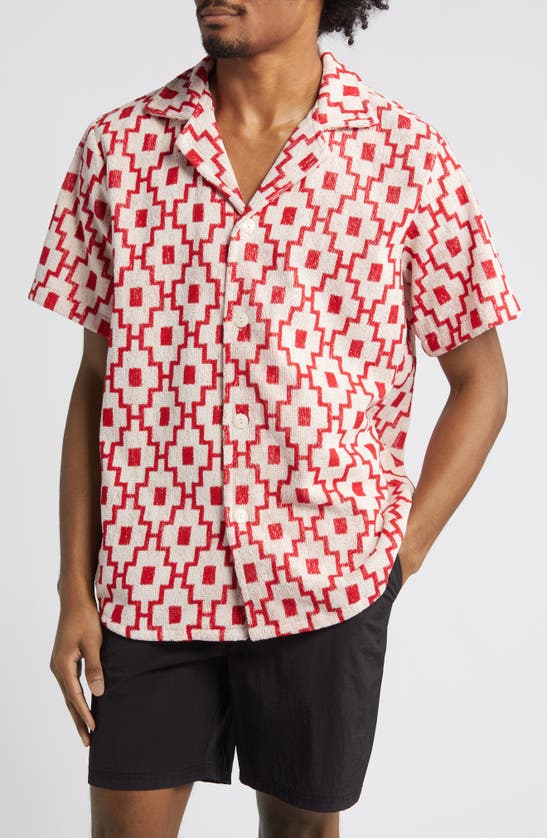 Shop Oas Machu Terry Cloth Camp Shirt In Red