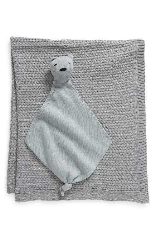 Pink Lemonade Bunny Organic Cotton Baby Blanket & Bear Lovey Set In Alice Blue