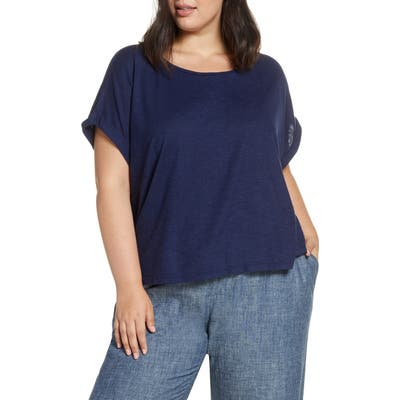 Plus Size Eileen Fisher Scoop Neck Tee, Blue