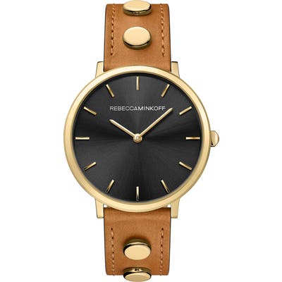 Rebecca Minkoff Major Stud Leather Strap Watch, 35Mm