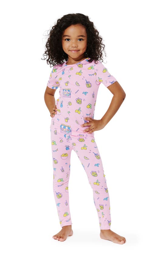Bellabu Bear Kids' Baby Girl's, Little Girl's & Girl's Lemonade Shirt & Pants Pajama Set In Bright Pink