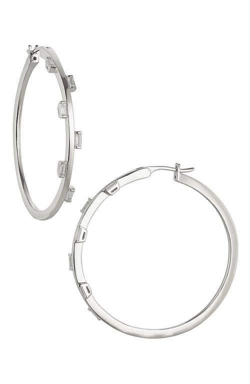 Nadri Baguette Cut Cubic Zirconia Hoop Earrings in Rhodium at Nordstrom