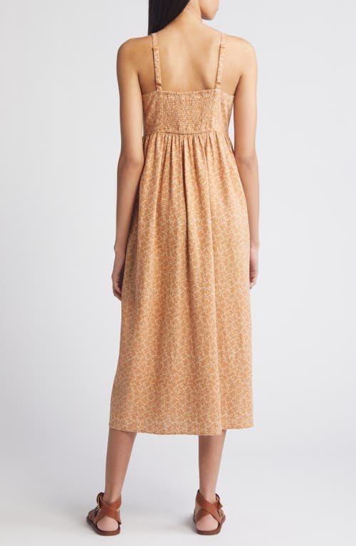 Shop Treasure & Bond Floral Linen Blend Midi Sundress In Tan B- Ivory Leaflet Dot