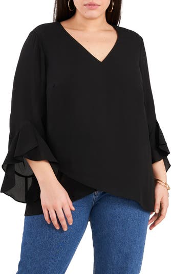 Vince Camuto Flutter Sleeve Crossover Georgette Tunic Top | Nordstrom