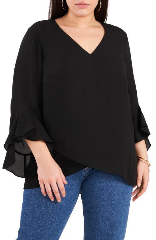 Flutter Sleeve Crossover Georgette Tunic Top in Black