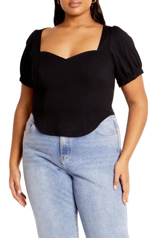 City Chic Puff Sleeve Corset Top In Black