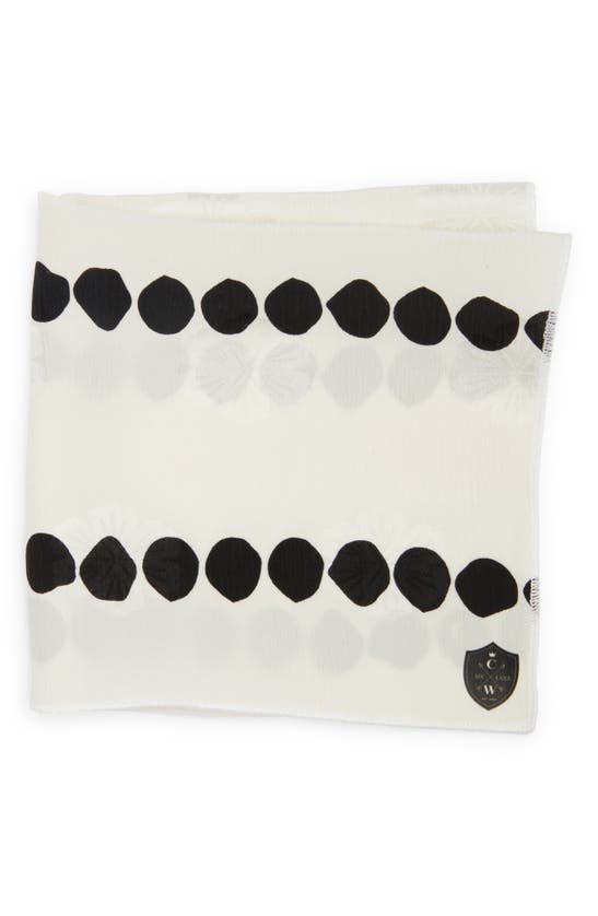 Shop Clifton Wilson Black Dot Floral Jacquard Silk Pocket Square In White