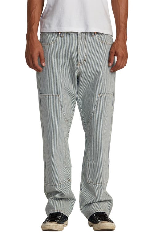 RVCA Chainmail Relaxed Fit Pinstripe Denim Work Pants in Blue Hickory 