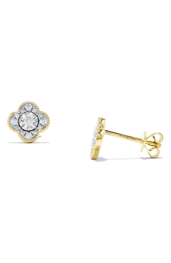 H.j. Namdar Miracle Diamond Clover Halo Stud Earrings In 14k Yellow And White Gold