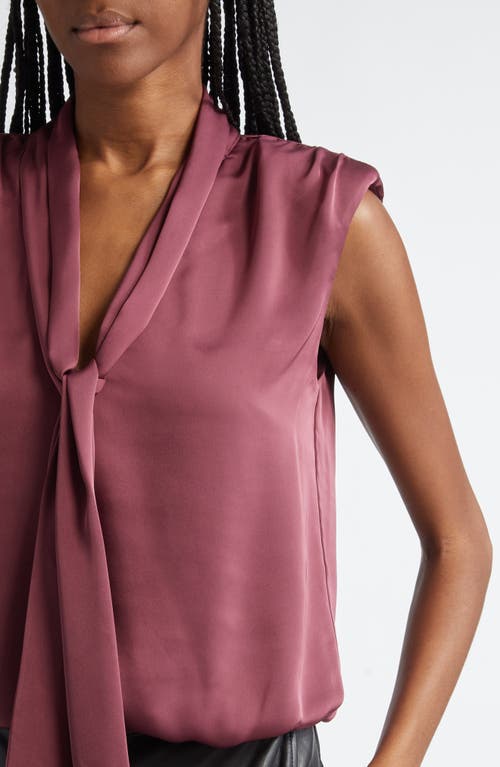 Shop Ramy Brook Winnet Tie Neck Satin Sleeveless Top In Pinot Noir