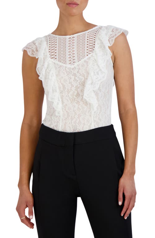 Shop Bcbgmaxazria Lace Yoke Knit Bodysuit In Off White