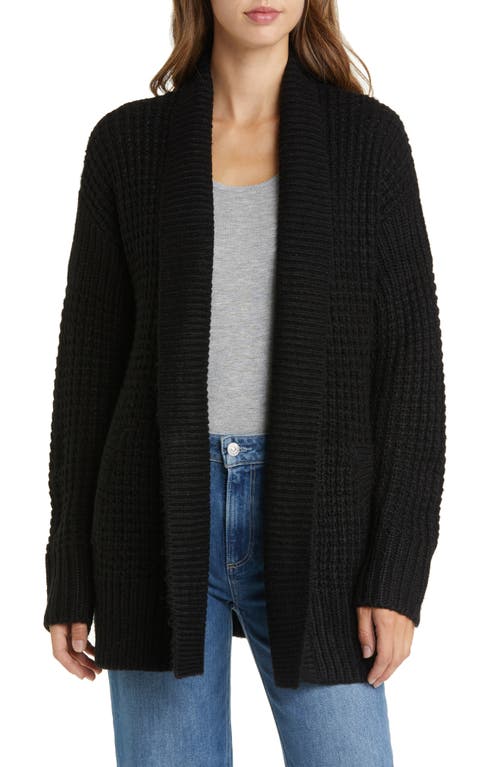 caslon(r) Oversize Open Front Waffle Knit Cardigan in Black