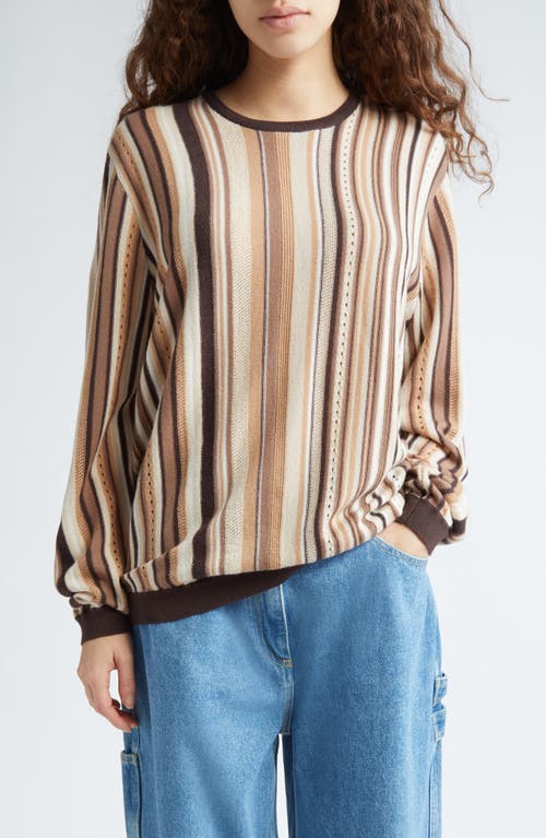 Saks Potts Kira Stripe Merino Wool Sweater Brown Multi at Nordstrom,