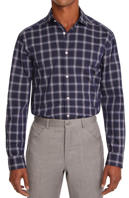 Jack Victor Glen Windowpane Print Dress Shirt in Navy