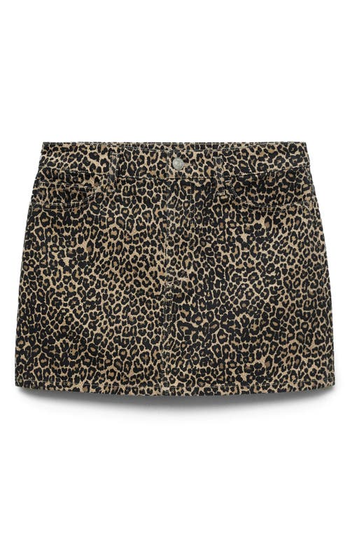 Shop Mango Leopard Print Denim Miniskirt In Brown