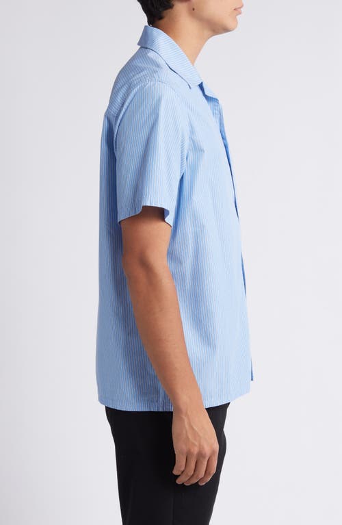 Shop Les Deux Lawson 2.0 Stripe Poplin Camp Shirt In White/surf Blue