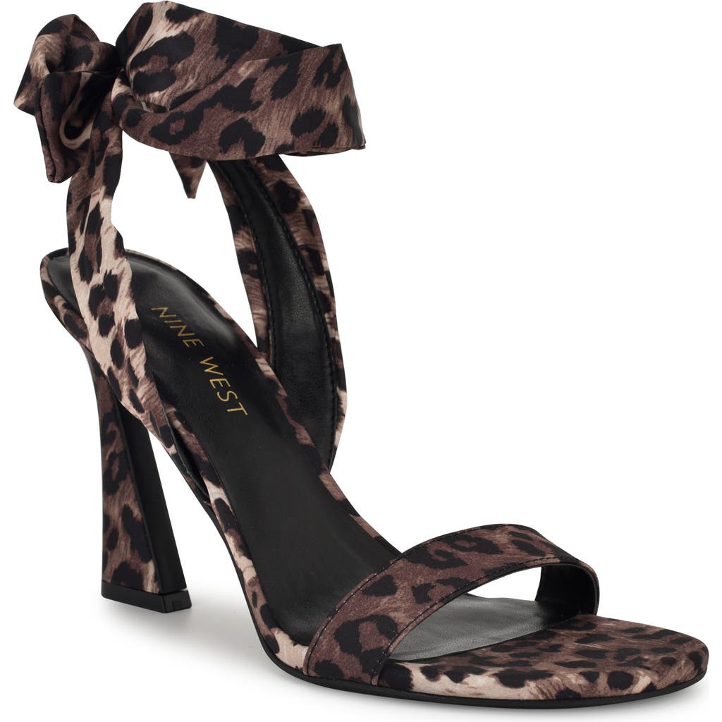 Nine West Women's Kelsie Ankle Wrap Sculpted Heel Sandals In Leopard Satin