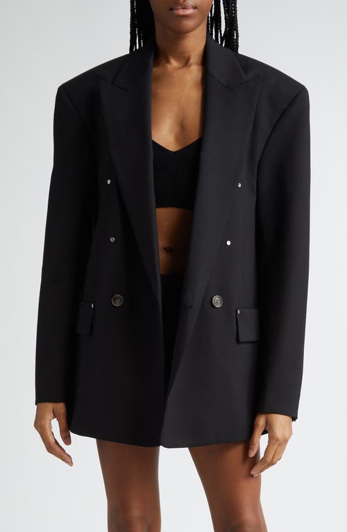 Oversize Double Breasted Stretch Wool Blazer in Black