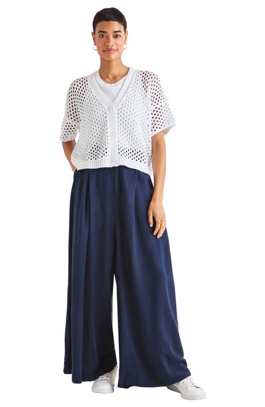 Splendid Nova Short Sleeve Cotton Pointelle Cardigan In White