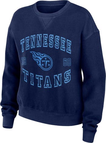 Wear by Erin Andrews Light Blue Tennessee Titans Modest Cropped Pullover Hoodie