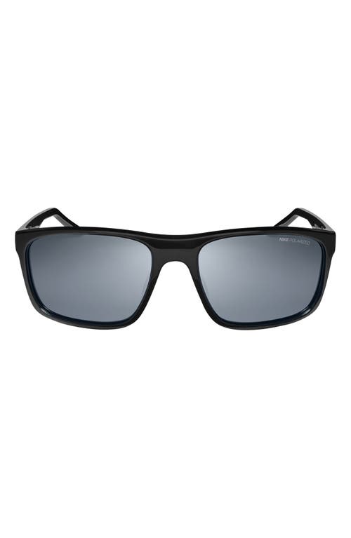 Nike Fire L 58mm Polarized Rectangular Sunglasses In Black/polar Silver Flash