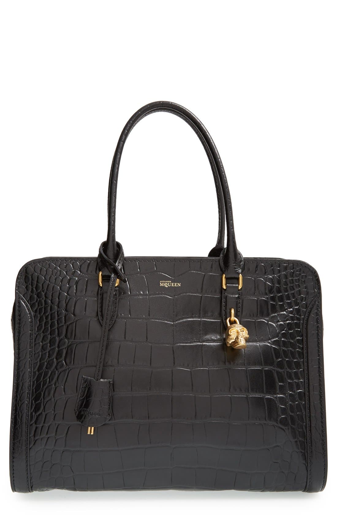 Alexander McQueen 'Padlock' CrocEmbossed Leather Duffel Bag Nordstrom