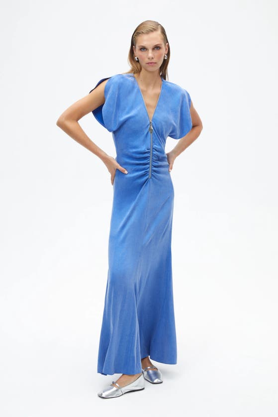 Shop Nocturne Draped V-neck Dress In Blue