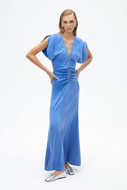 Draped V-Neck Dress in Blue