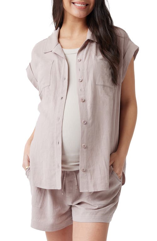 ® Ingrid & Isabel Breeze Short Sleeve Linen Blend Maternity Button-Up Shirt in Etherea