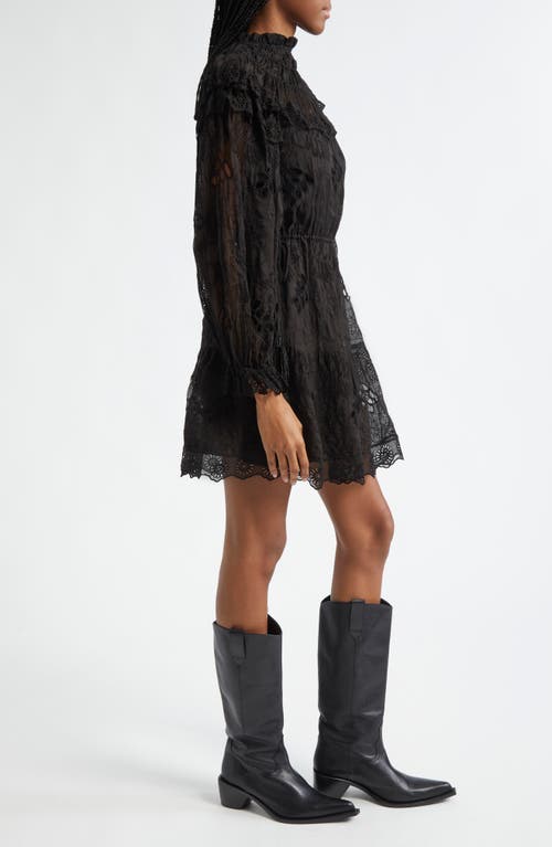 Shop Farm Rio Flower Long Sleeve Organza Minidress In Black