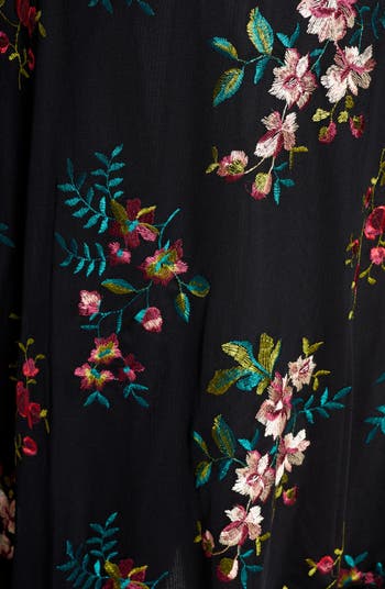 Wildflower Embroidered A-Line Velvet-Trimmed Dress