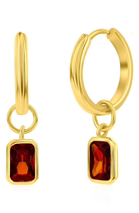 Simona Cubic Zirconia Charm Hoop Earrings In Garnet