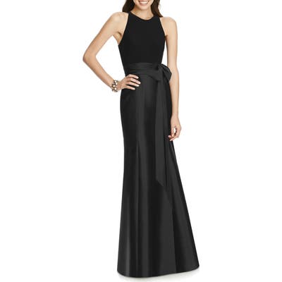 Alfred Sung Mikado Jersey Bodice Trumpet Gown, Black