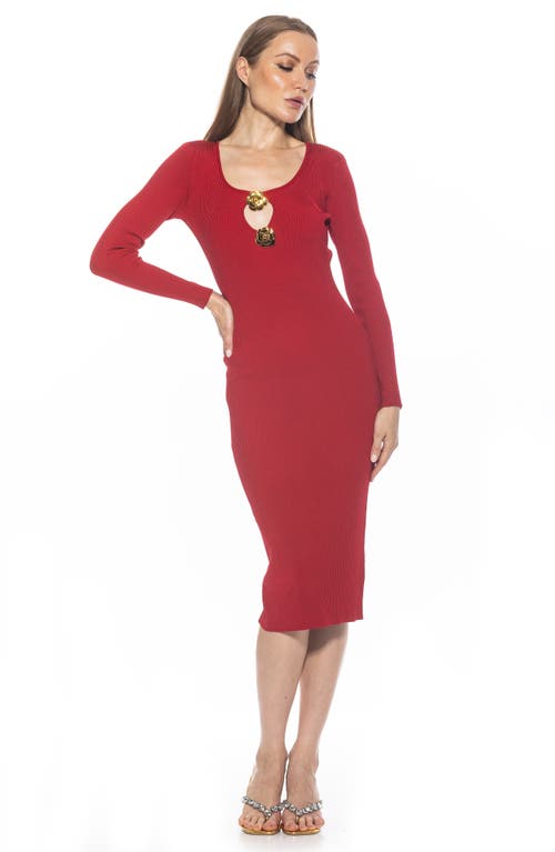 Alexia Admor Tia Metal Rosette Long Sleeve Knit Dress In Red