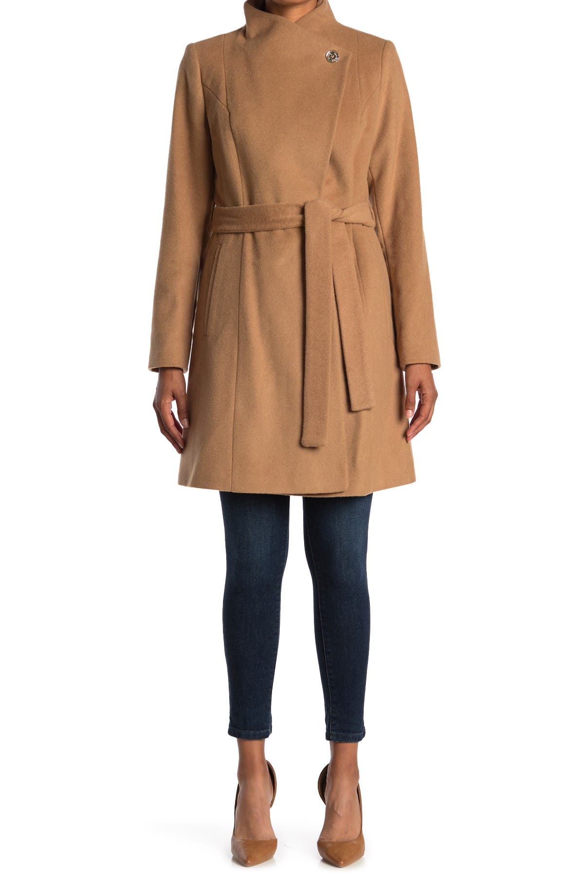 missy asymmetrical belted wool blend coat