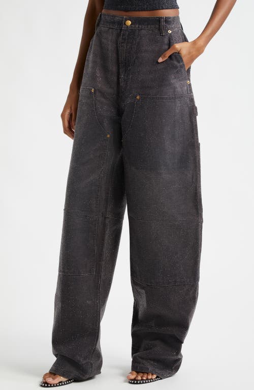 Alexander Wang Hotfix Crystal Wide Leg Carpenter Jeans In Saloon Bar