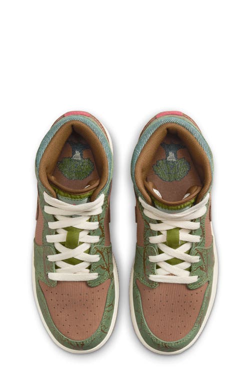 Jordan Kids' 1 Mid Sneaker In Brown/ Light Olive/ Treeline