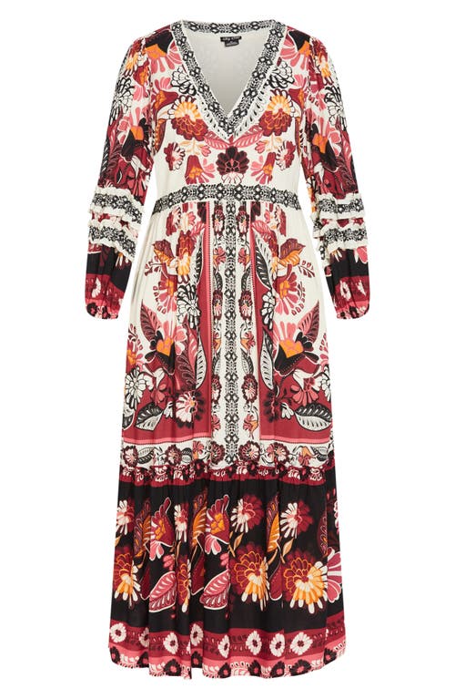 City Chic Malia Mixed Print Long Sleeve Maxi Dress In Ivory Plc