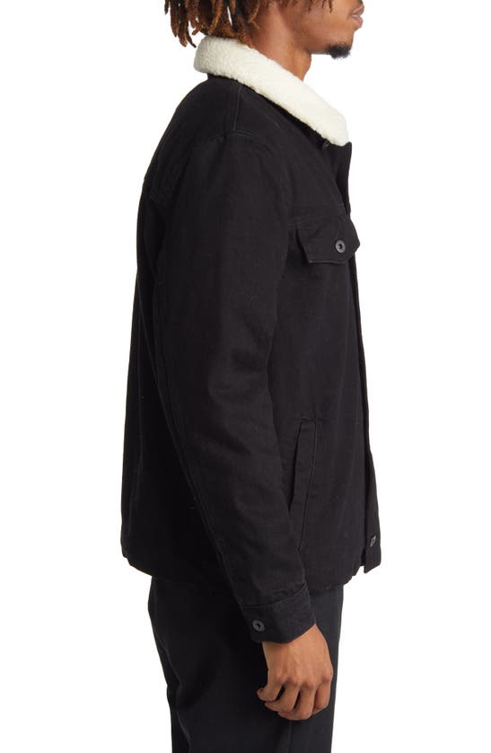 Shop Topman Faux Shearling Collar Denim Jacket In Black