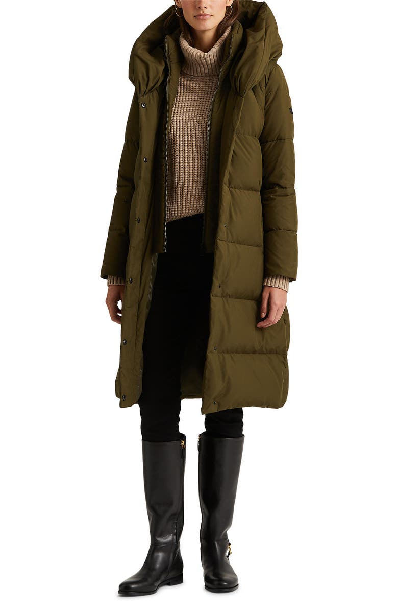 Lauren Ralph Lauren Pillow Hood Longline Down & Feather Jacket | Nordstrom