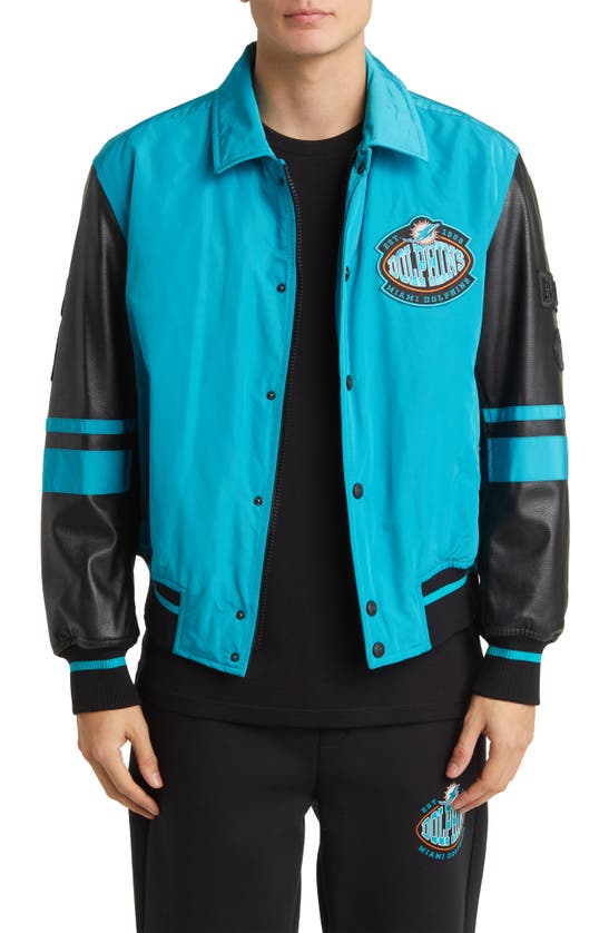 Shop Hugo Boss X Nfl Cutback Water Repellent Bomber Jacket In Miami Dolphins Open Green